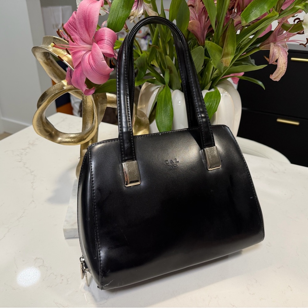 Vintage C&L Paris Black Leather Satchel Handbag